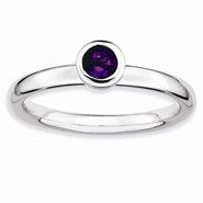 Sterling Silver Low 4mm Round Amethyst Ring