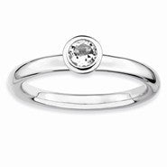 Sterling Silver Low 4mm Round White Topaz Ring