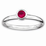 Sterling Silver Low 4mm Round Ruby Ring