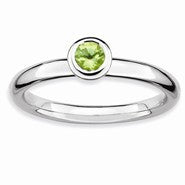 Sterling Silver Low 4mm Round Peridot Ring