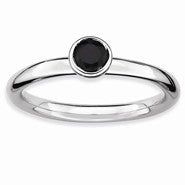 Sterling Silver Low 4mm Round Sapphire Ring