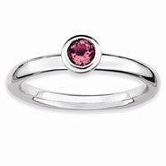 Sterling Silver Low 4mm Round Pink Tourmaline Ring