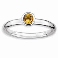 Sterling Silver Low 4mm Round Citrine Ring