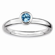 Sterling Silver Low 4mm Round Blue Topaz Ring