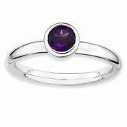 Sterling Silver Low 5mm Round Amethyst Ring