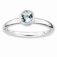 Sterling Silver Low 5mm Round Aquamarine Ring