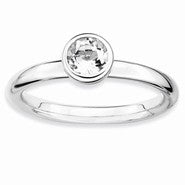 Sterling Silver Low 5mm Round White Topaz Ring