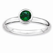 Sterling Silver Low 5mm Round Created Emerald Ring
