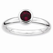 Sterling Silver Low 5mm Round Rhodolite Garnet Ring
