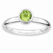 Sterling Silver Low 5mm Round Peridot Ring