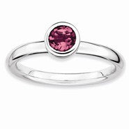 SS Low 5mm Round Pink Tourmaline Ring
