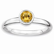 Sterling Silver Low 5mm Round Citrine Ring