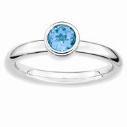 Sterling Silver Low 5mm Round Blue Topaz Ring