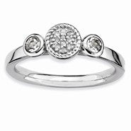 Sterling Silver Db Round White Topaz & Diamond Ring