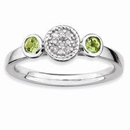 Sterling Silver Db Round Peridot & Diamond Ring