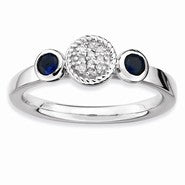 Sterling Silver Db Round Created Sapphire & Diamond Ring