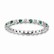 Sterling Silver Created Emerald & Diamond Ring