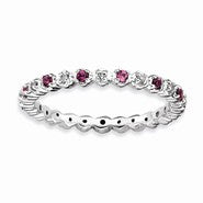 Sterling Silver Rhod. Garnet & Diamond Ring