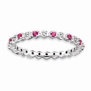 Sterling Silver Created Ruby & Diamond Ring