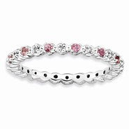 Sterling Silver Pink Tourm. & Diamond Ring