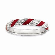 Sterling Silver Polished Red Enameled Ring