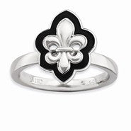 Sterling Silver Polished Enameled Fleur De Lis Ring
