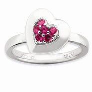 Sterling Silver Polished Created Ruby Heart Ring