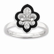 Sterling Silver Polished Enameled CZ Fleur De Lis Rin, Size 9, Jewelry Ring