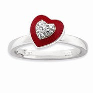 Sterling Silver Polished Enameled CZ Heart Ring