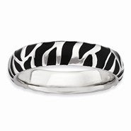 Sterling Silver Polished Enameled Animal Print Ring