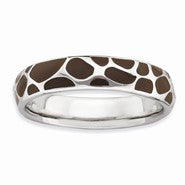 Sterling Silver Polished Enameled Animal Print Ring