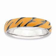 Sterling Silver Polished Enameled Animal Print Ring