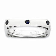 Sterling Silver Polished Sapphire Square Ring
