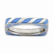 Sterling Silver Polished Blue Enameled Square Ring