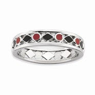 Sterling Silver Polished Black/Red Enameled Ring