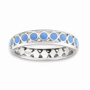 Sterling Silver Polished Blue Circles Enameled Ring