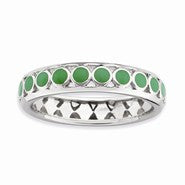 Sterling Silver Polished Green Circles Enameled Ring