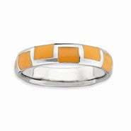 Sterling Silver Polished Orange Enameled Ring