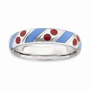 Sterling Silver Polished Blue/Red Enameled Ring