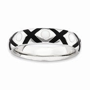 Sterling Silver Polished White and Black Enameled Ring