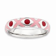 Sterling Silver Polished Pink/Red Enameled Ring