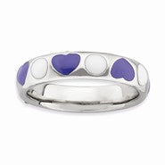 Sterling Silver Polished Purple/White Enameled Ring