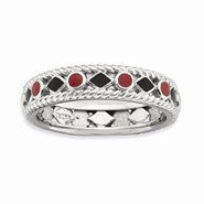 Sterling Silver Polished Red/Black Enameled Ring