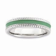 Sterling Silver Polished Green Enameled Ring