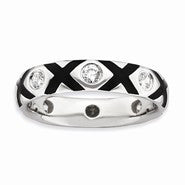 Sterling Silver Polished CZ & Enameled Ring