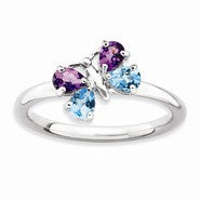 Sterling Silver Polished BT & AM Butterfly Ring