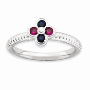 Sterling Silver Polished Created Ruby & Sapphire Ring