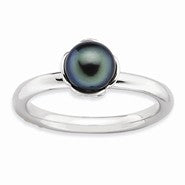 Sterling Silver Polished Black Pearl Ring