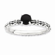 Sterling Silver Antiqued Black Agate Ring