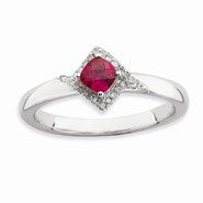 Sterling Silver Polished Created Ruby & Diamond Ring